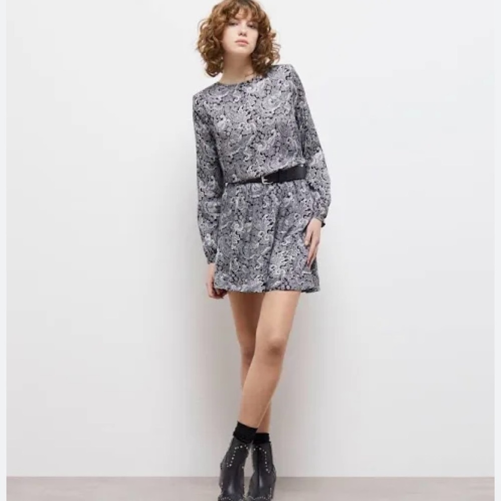 THE KOOPLES French Luxury Monochrome Paisley Long Sleeve Dress